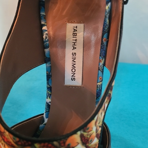 Tabitha Simmons Bailey Printed Satin Sandals Yellow Blue Orange European 39.5 - Picture 11 of 16